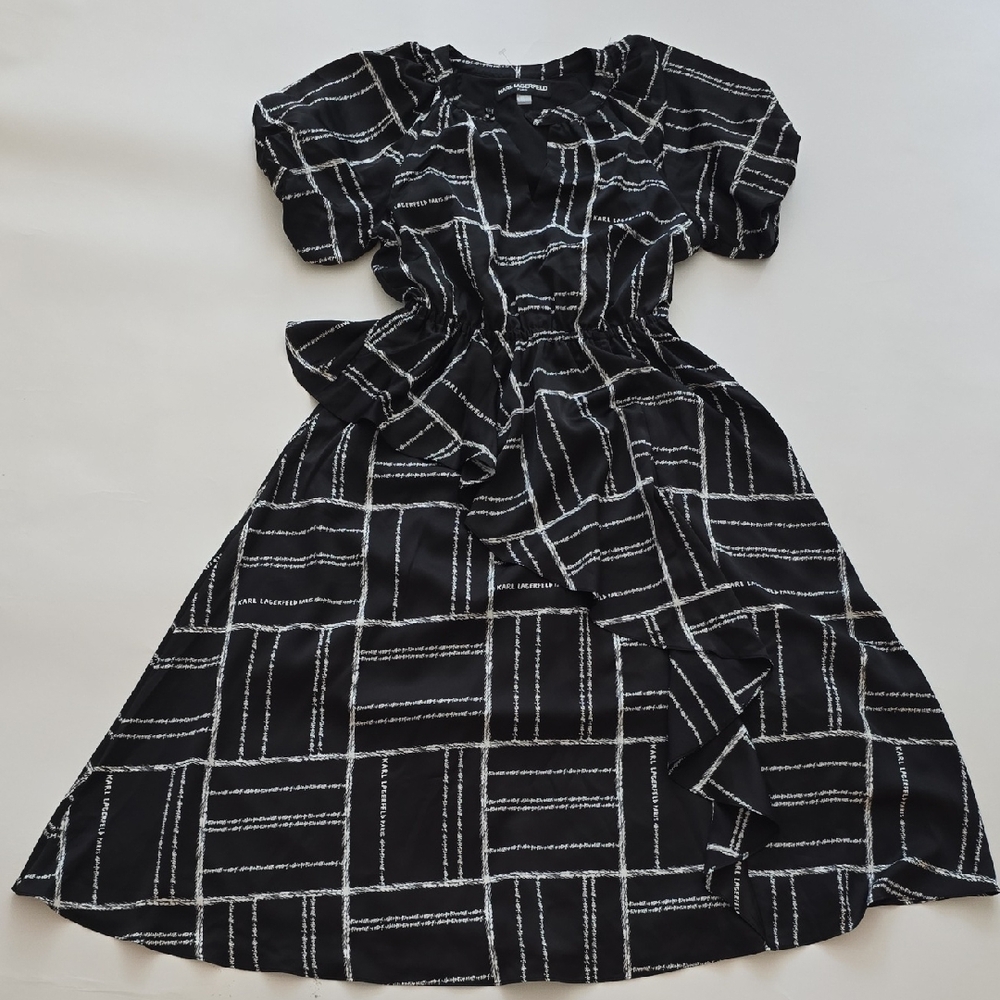 Karl Lagerfeld Black and White Pleated Midi Sundress